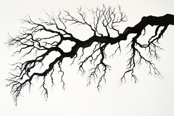 Obraz premium Bare black tree silhouette with dry branches and a bird, perfect for a winter nature illustration