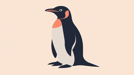 Fototapeta premium Cute penguin illustration, simple art style, against a pastel background. Possible use children's book, educational material, social media