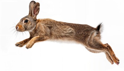 Playful Leaping Rabbit in Stunning Isolated Transparent Background, Showcasing Majestic Wildlife Set Against a Backdrop of Serene Nature Scene, Brimming with Joy and Vibrancy