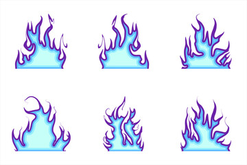 Neon Blue Purple Flame Icon Set - Futuristic Fire Elements, Fantasy Fire Icon Set – Blue and Purple Stylized Flames