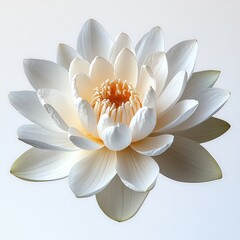 Close-up of a pristine white lotus flower with delicate petals unfolding in soft natural light