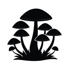 Mushrooms growing at base of tree vector silhouette
