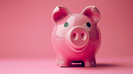 Pink piggy bank on a pink background. Cute saving concept. AI generative.