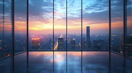 Fototapeta premium breathtaking city skyline view from modern building sunset, showcasing vibrant colors and urban