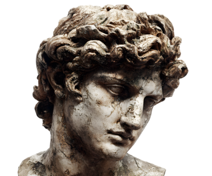 Ancient Greek Statue Bust Marble Sculpture Head Profile Classical Art History Museum Antique Roman Elegant Weathered Stone Detailed Texture Dramatic Light Chiseled Features old    