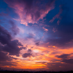 Naklejka premium Vibrant Sunset Sky Colorful Cloudscape Background Image