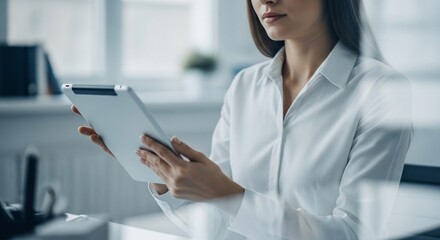 Focused Businesswoman Using Tablet in Modern Office