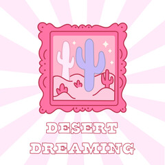 Desert Dreaming Pink Western Art Illustration
