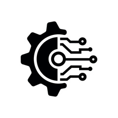 Gear and circuit logo vector in black isolated