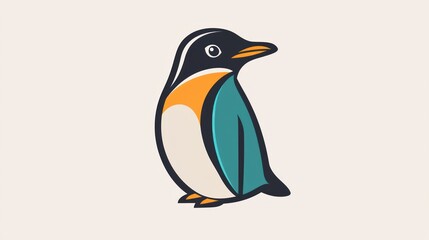 Obraz premium Cute cartoon penguin, simple, flat design, for kids, educational materials, or backgrounds, possible use as a logo or icon