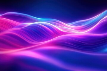 Naklejka premium Abstract smooth waves of neon purple, pink, and blue light flowing on a dark background creating a dynamic and vibrant glowing effect