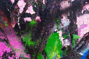 Grunge paint splatter in vibrant pink, green, black. 90s graffiti style, colorful texture, urban...