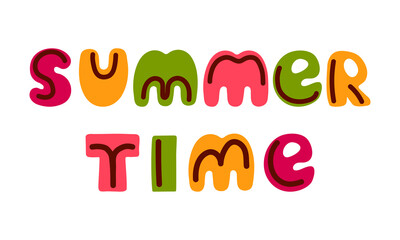 Summer time lettering. Simple hand drawn style. Bright words for banners, greeting cards. Typographic design
