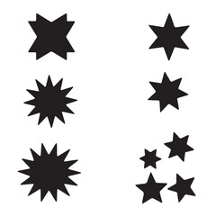 Collection of six different black star shapes
