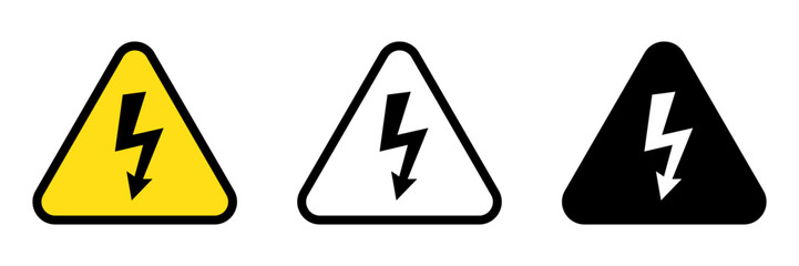 High voltage sign with lightning and High voltage icon.  Alert, hazard and danger, caution electrical icon.