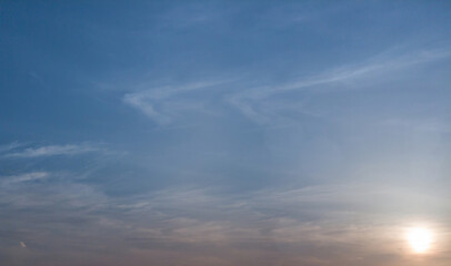 Wide and large of Sky background pattern with cloud. clear sky scenery environment and white sunlight of below.