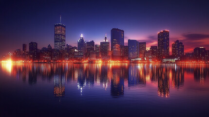 Fototapeta premium breathtaking skyline view of city at night, reflecting lights on water surface