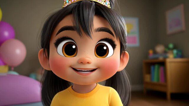 Animated girl with crown and joyful expression