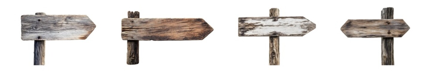 Fototapeta premium Set of weathered wooden directional signs. isolated on transparent background