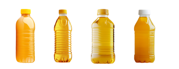 set of Plastic bottles of various beverages displayed against a white background.