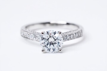 Elegant diamond ring on white background
