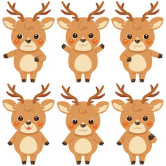 指さしをするシカのキャラクターイラストセット