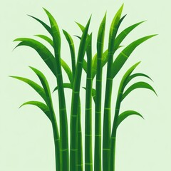 Obraz premium Close-up illustration of green sugarcane stalks with long pointed leaves on a light green background
