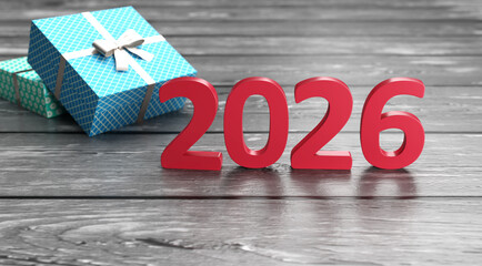 New Year 2026 Creative Design Concept with gift box - 3D Rendered Image