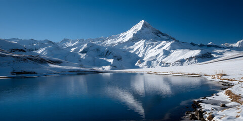 Snow-Capped Peak Reflected in Tranquil Lake