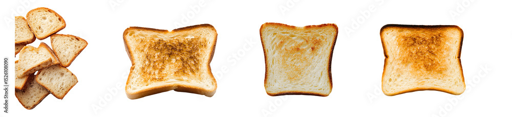 Poster set of toasted bread slices of various degrees of doneness. isolated on transparent background
