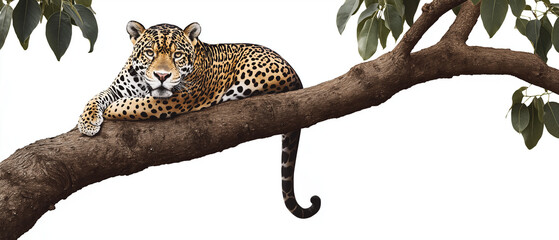 AI image generator of Bengal tiger is sleeping in a tree, Leopard sleeping on the tree In the forest