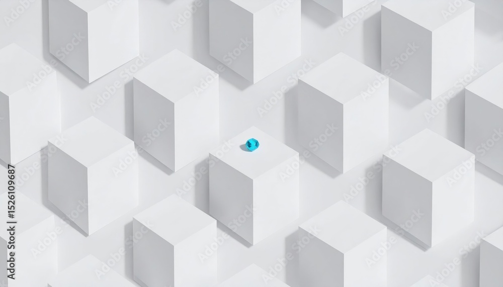 Poster abstract geometric pattern of white cubes with a single blue cube