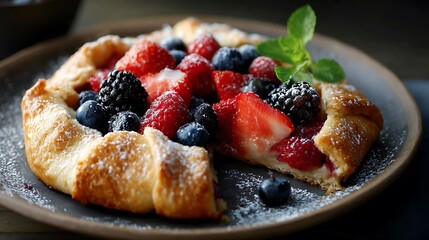 Berry Galette with Fresh Mint Garnish