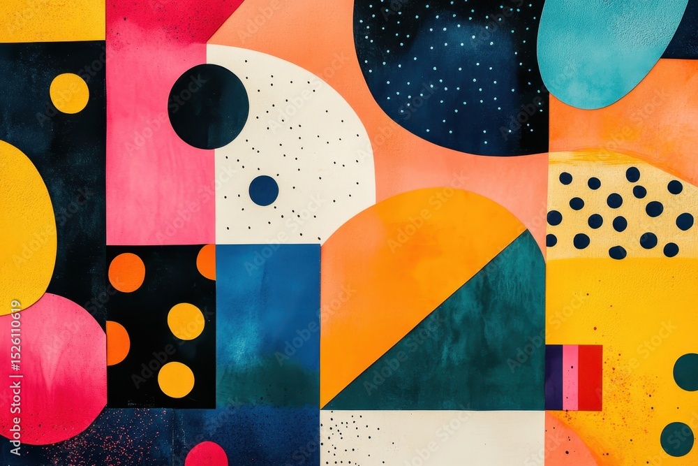 Poster colorful playful shapes collage background featuring bold patterns and vibrant colors creating a dyn