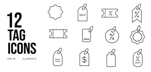 Set of Black Price Tag Icons Vector Illustrations Collection For Ecommerce And Design Use