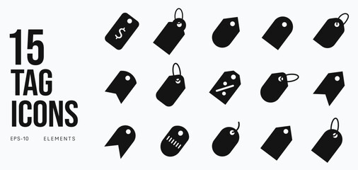 Set of Black Price Tag Icons Vector Illustrations Collection For Ecommerce And Design Use