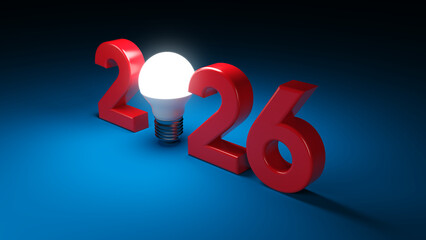 New Year 2026 Creative Design Concept with LED Bulb - 3D Rendered Image