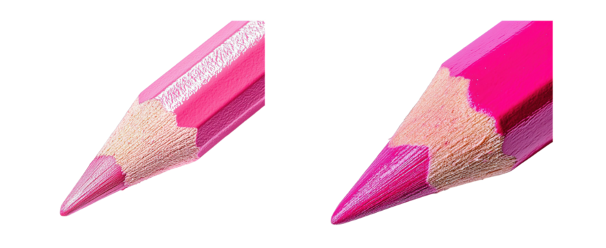 Close-up of two vibrant pink colored pencils. isolated on transparent background