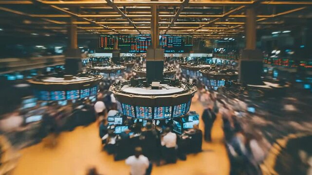 Busy trading floor with brokers engaging in transactions - Powered by Adobe