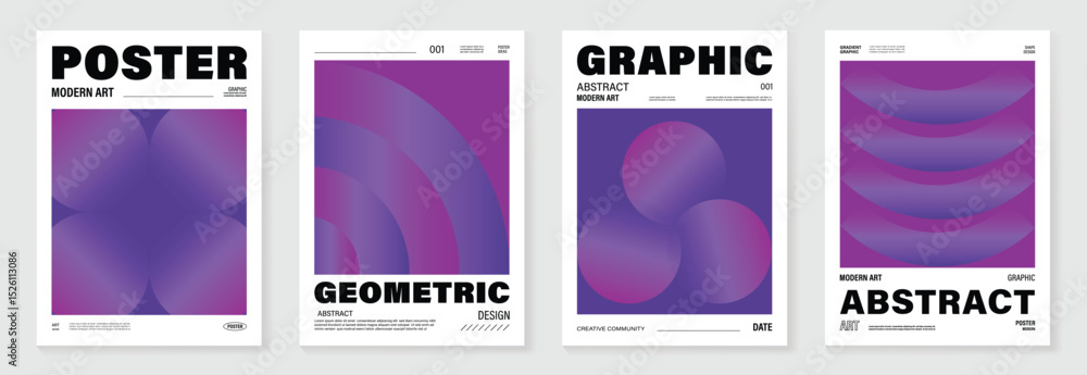 Poster modern gradient poster background vector set. cover template with vibrant perspective geometric pris