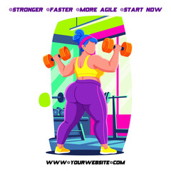 Plus size athletes and older people exercising in cartoon or stylized illustration