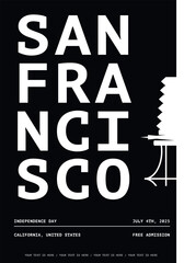 USA San Francisco City typography minimalist vector poster for event, national festival, independence day, holiday layout. Brochure, leaflet, flyer, presentation image template for America, California