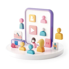 3d Online meeting icon. Minimal Online conference video meeting icon on a Transparent Background
