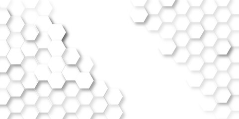 Abstract hexagon white background with shadow .white background Futuristic blue neon honeycombs. Modern technology design. Vector illustration.	