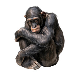 Fototapeta premium Thoughtful Chimpanzee Sitting in a Relaxed Position with Intense Eyes