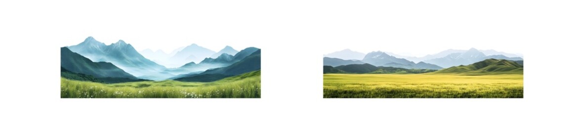 Fototapeta premium set of serene landscape of rolling hills and mountains. isolated on transparent background