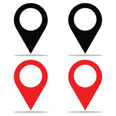 Location or map pin icon set. Black and red location icon set on white background, Location pointer. Vector illustration.