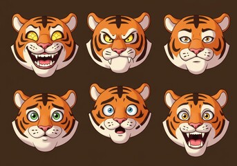 Fototapeta premium International tiger day cartoon faces
