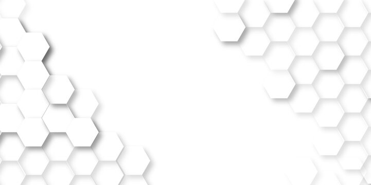 Abstract hexagon white background with shadow .white background Futuristic blue neon honeycombs. Modern technology design. Vector illustration.	