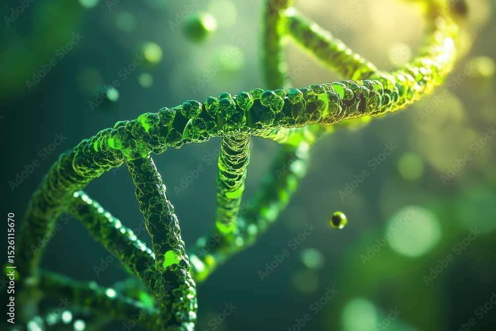 Poster close up view of a green dna double helix showcasing molecular structure and intricate design elemen